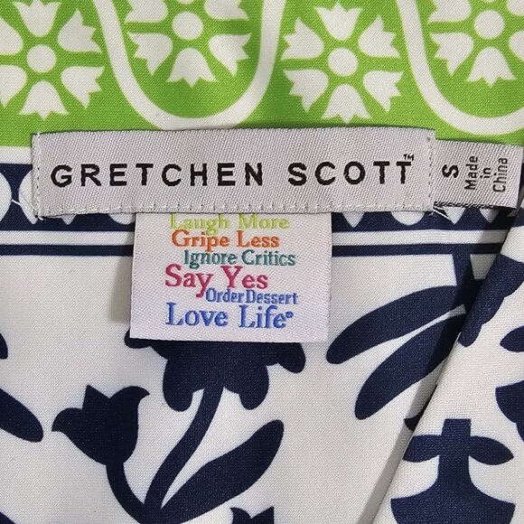 Gretchen Scott Two Timer V Neck Sleeveless Sheath Dress Sz Small Navy And Green - Picture 5 of 7